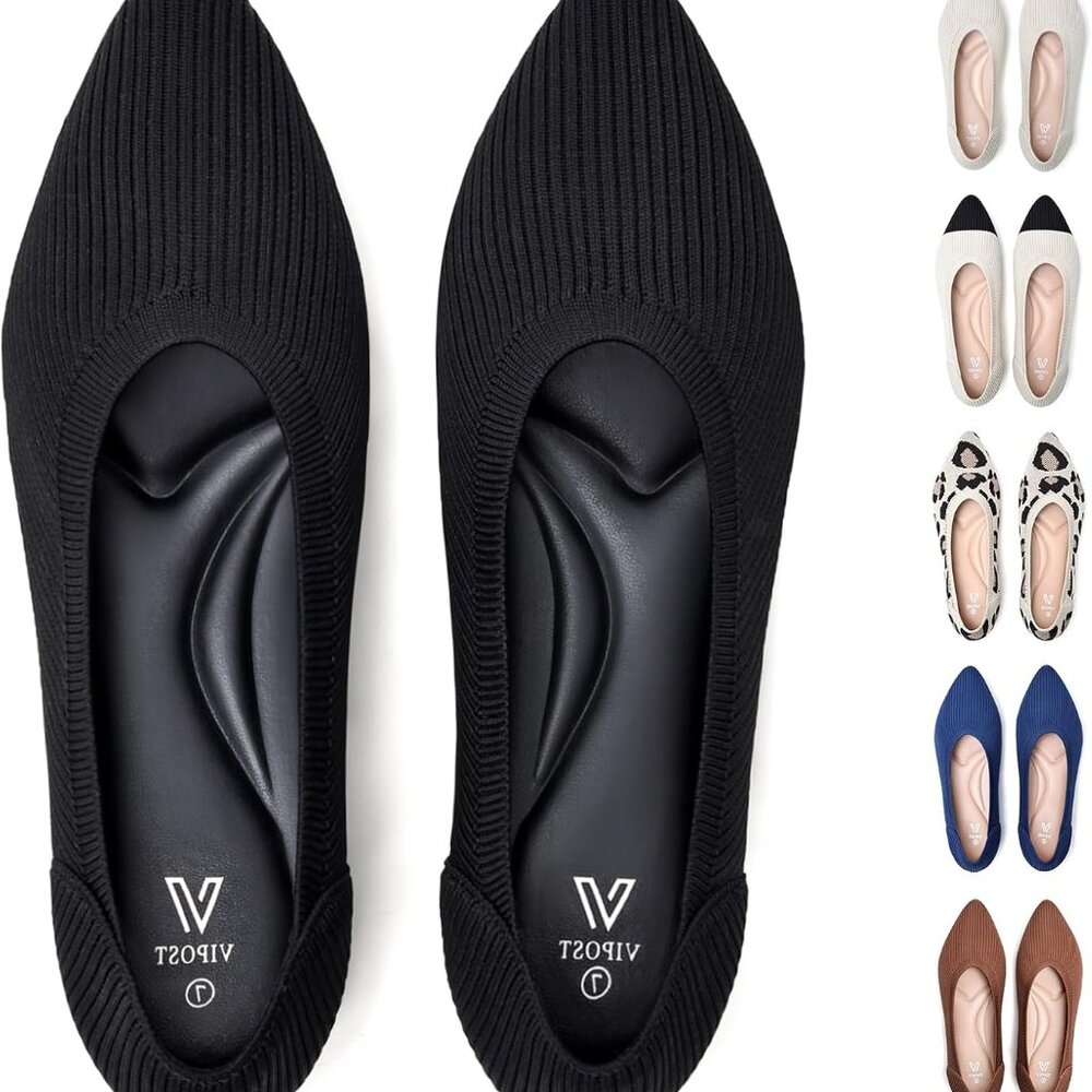 Knit Ballet Flats for Women, Pointed Toe Foldable Slip On Flats Shoes - Lightwei